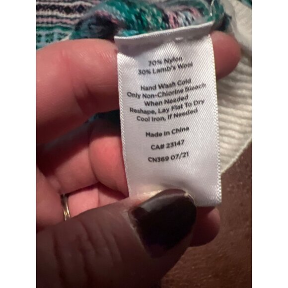 Talbots Medium Petite Striped Fair Isle Wool Blend Sweater Cozy Winter Knit - Picture 6 of 7